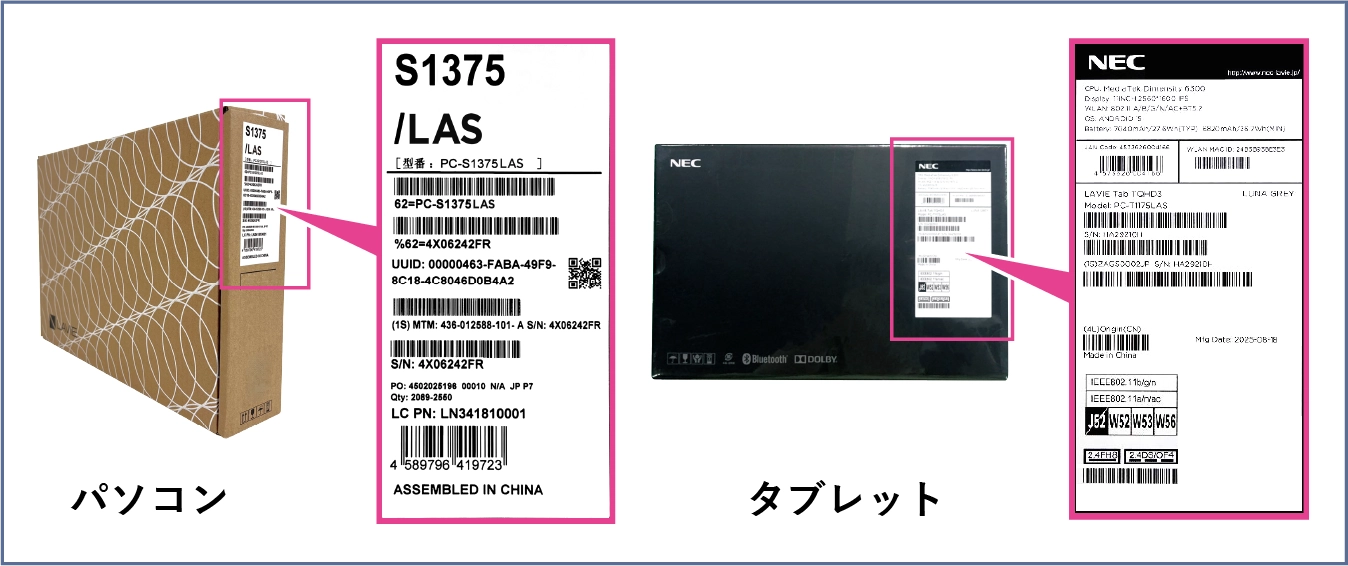 商品外箱の型番・JANコードが印字された部分を撮影した写真またはPDF化したもの